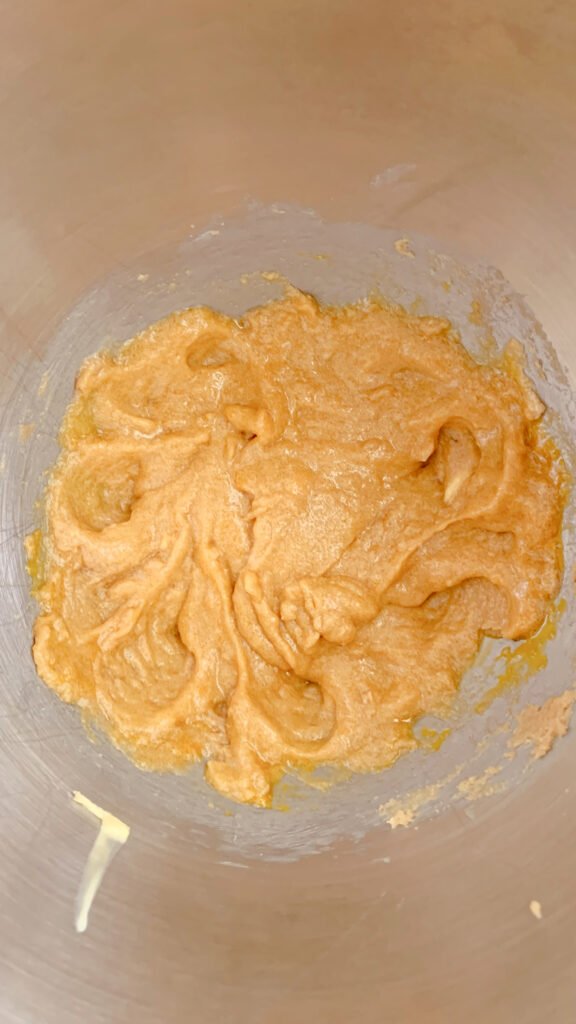 fresh milled chocolate chip cookie dough in a mixing bowl