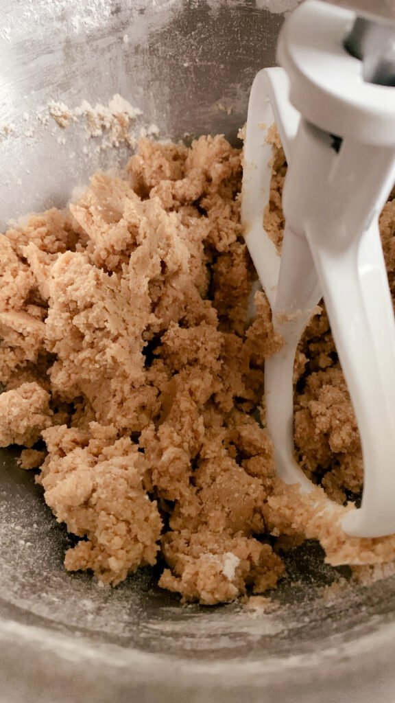 fresh milled cookie dough in a mixing bowl
